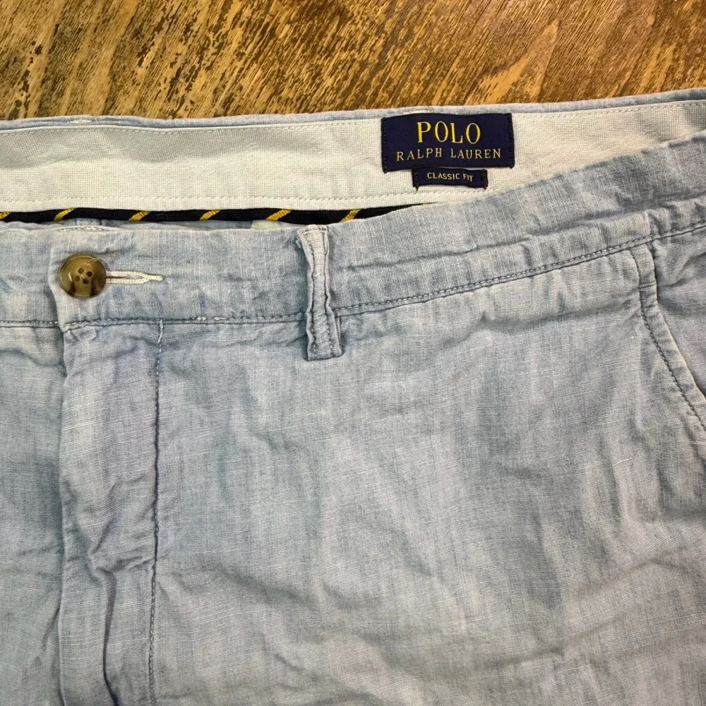 Polo Ralph Lauren Shorts‎ Men 40 Light Blue Classic Fit Linen Blend Golf